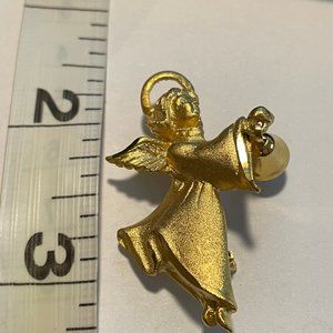 G.G. Angel Pin Brooch Holding a Dangling Bell USA